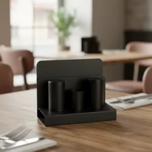 Black Stainless Steel Salt & Pepper Set with Napkin Holder1
