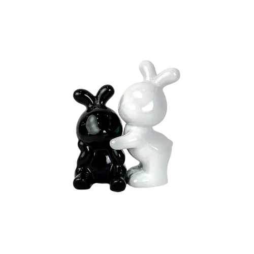 Black & White Harmony Ceramic Bunny Sculptures
