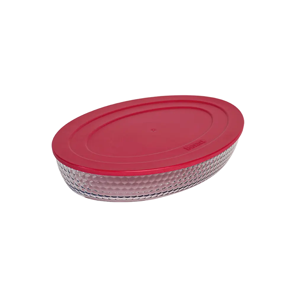 Borart oval dots design pyrex with red lid