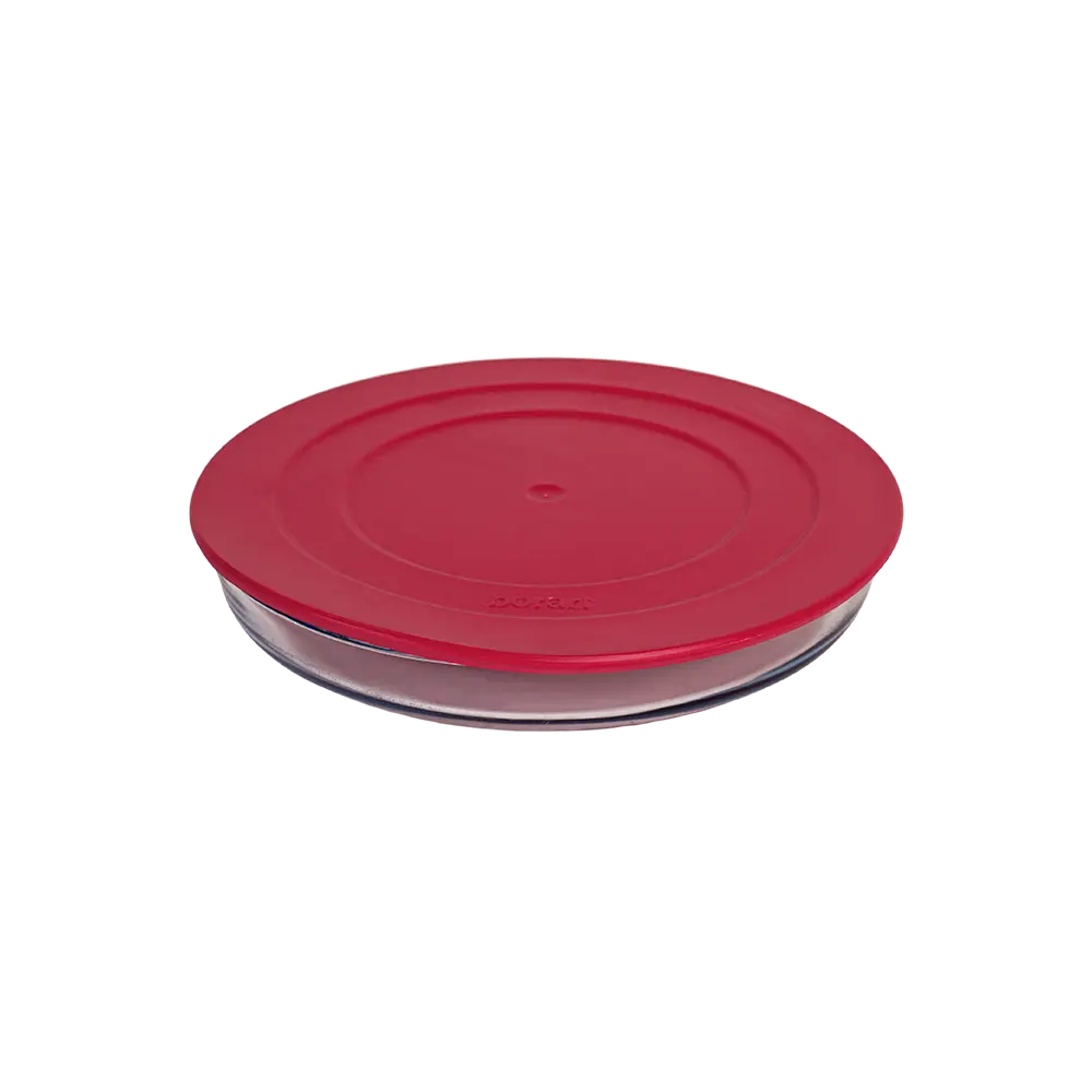 Borart round transparent pyrex with red lid