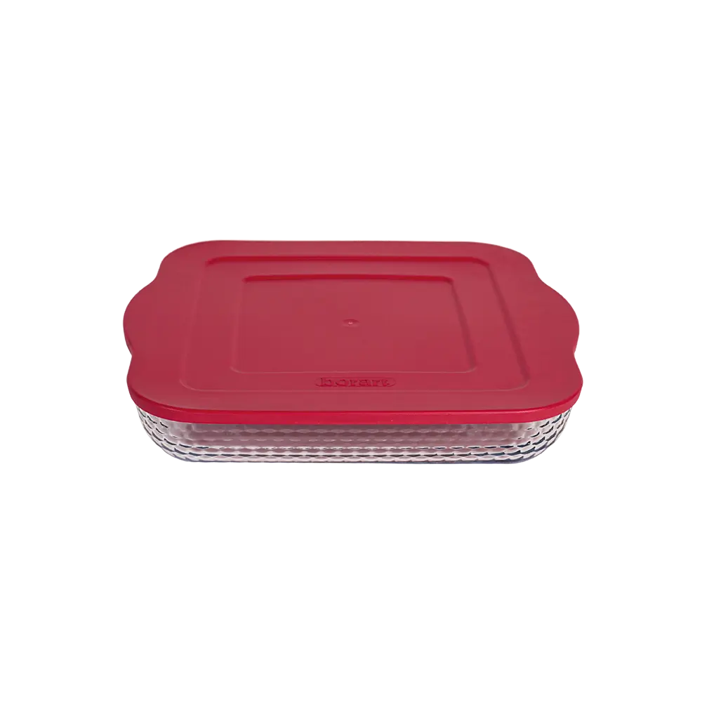 Borart square dots design pyrex with red lid