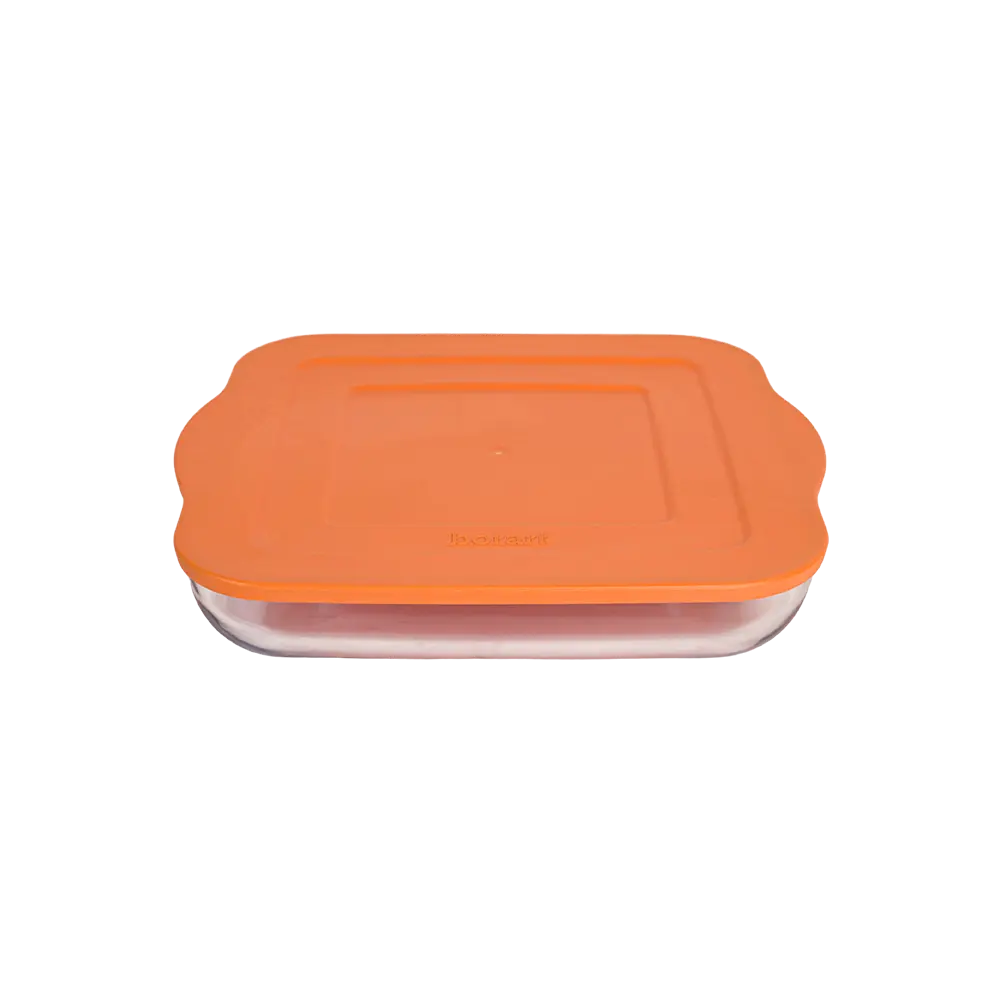 Borart square transparent pyrex with orange lid