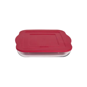 Borart square transparent pyrex with red lid