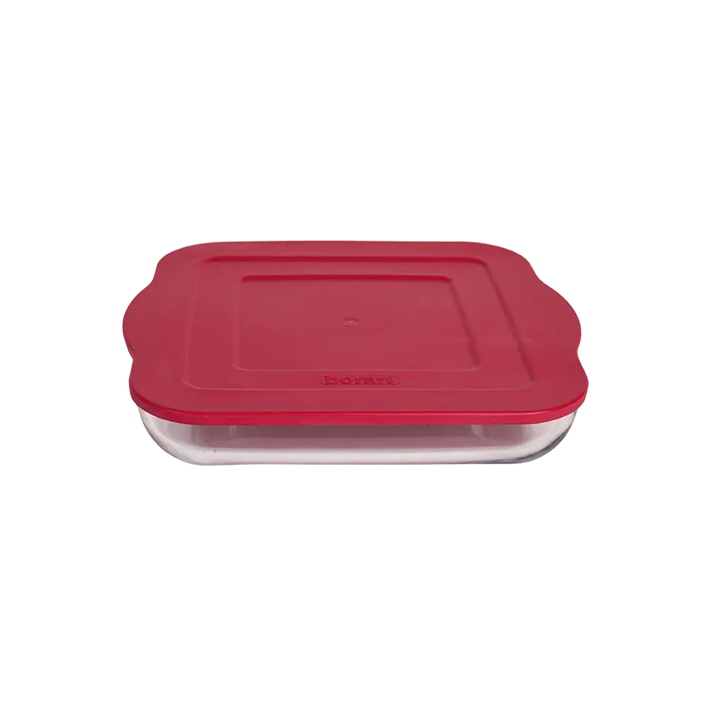 Borart square transparent pyrex with red lid
