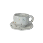 Ceramic Flowers Design White Mug with Saucer
