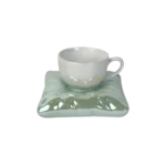 Ceramic White Mug with Blue Saucer