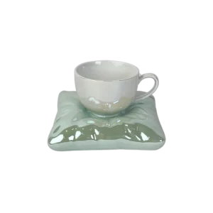 Ceramic White Mug with Blue Saucer