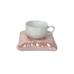 Ceramic White Mug with Pink Saucer