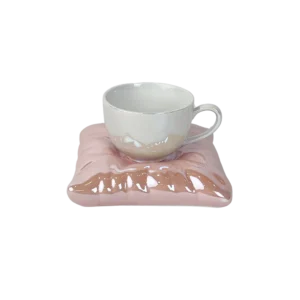 Ceramic White Mug with Pink Saucer