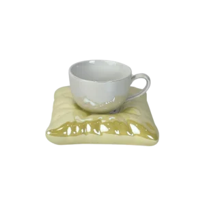 Ceramic White Mug with Yellow Saucer