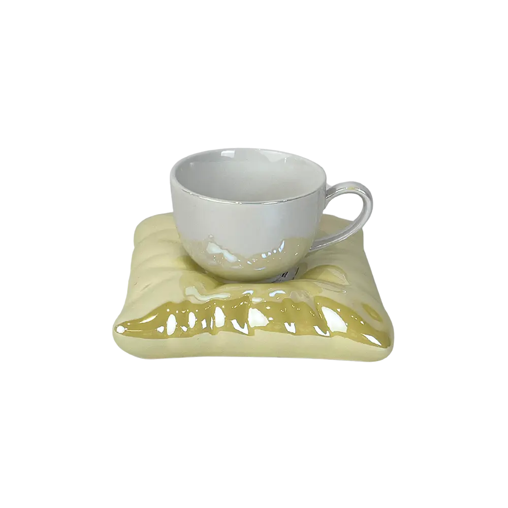 Ceramic-White-Mug-with-Yellow-Saucer Ceramic White Mug with Yellow Saucer