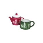 Christmas 2pc Red & Green Teapot & Mug Set2