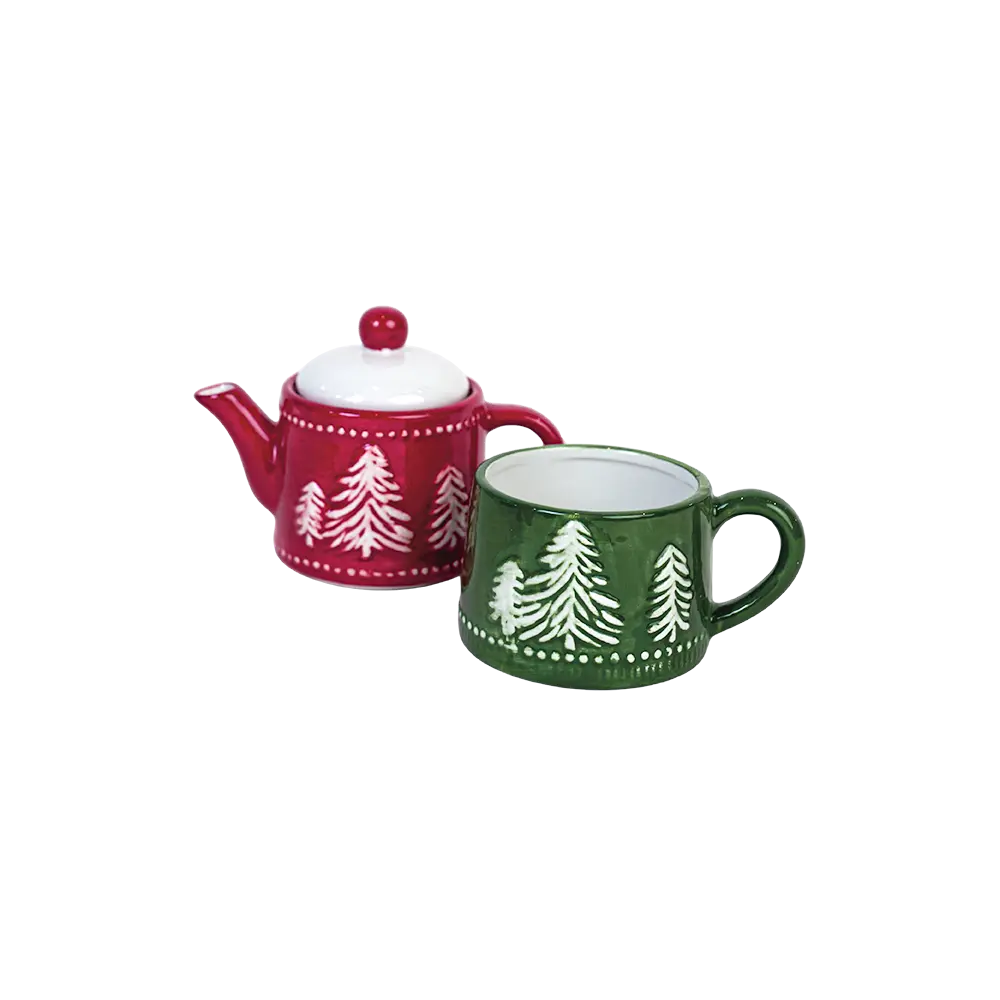Christmas 2pc Red & Green Teapot & Mug Set2