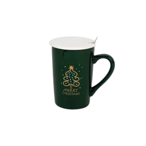 Christmas Green Mug with White Lid & Spoon
