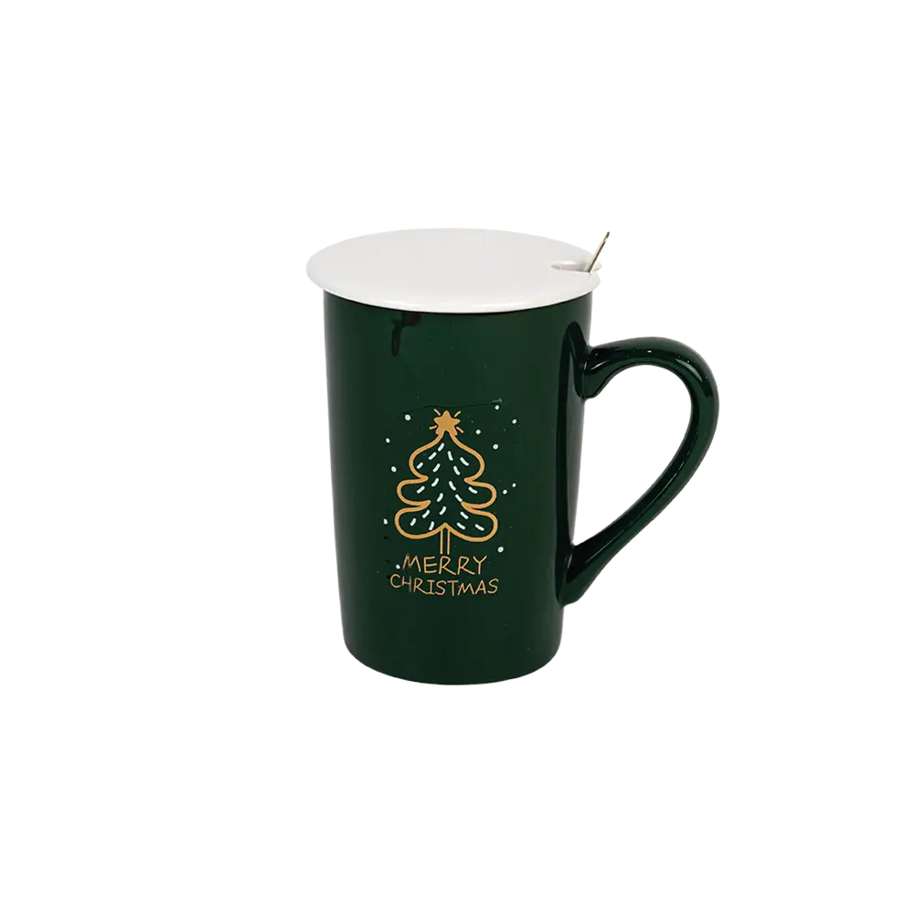 Christmas Green Mug with White Lid & Spoon