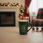 Christmas Green Mug with White Lid & Spoon1