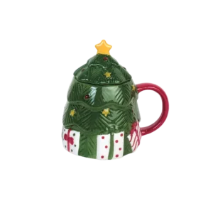 Christmas Tree Design Green Mug with Lid