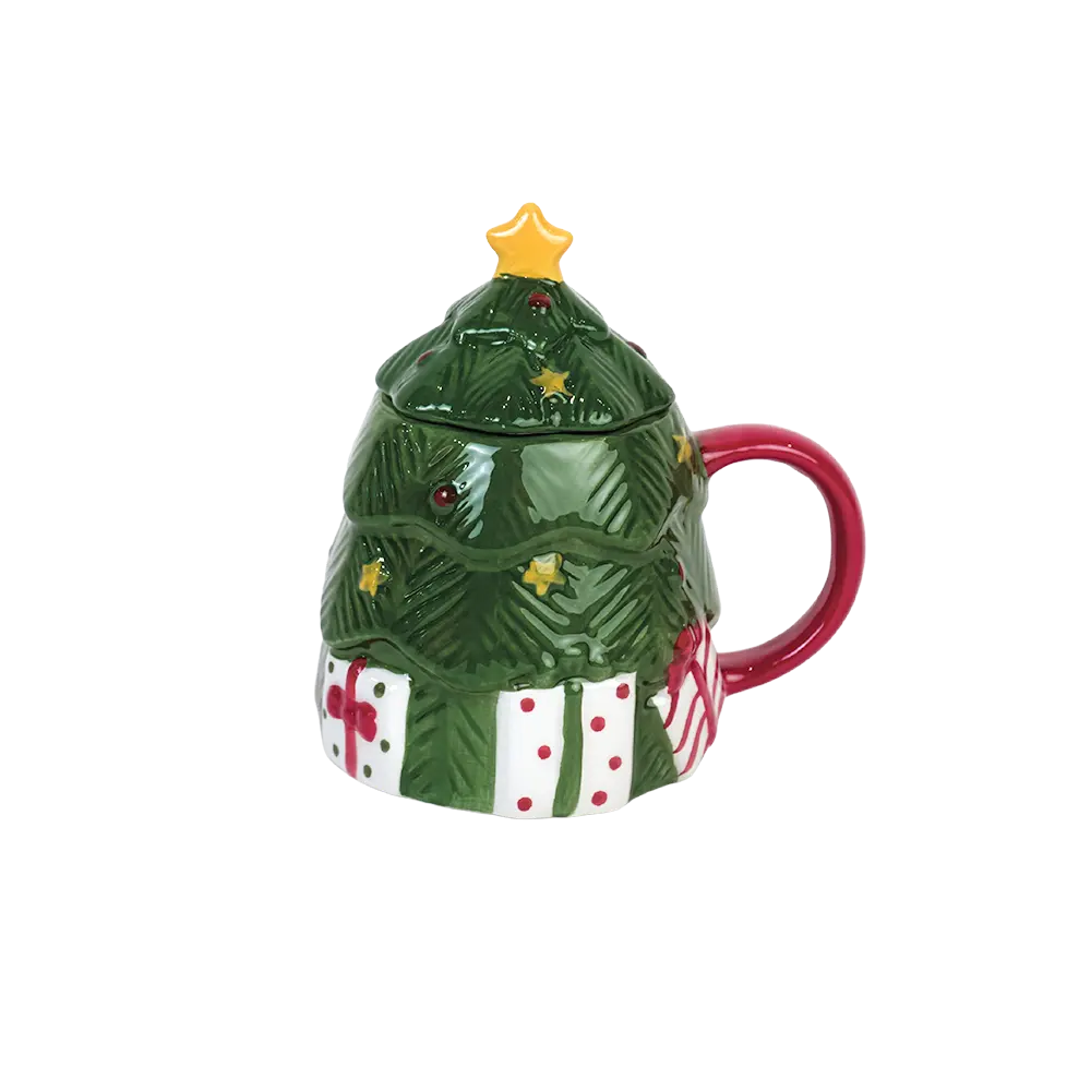 Christmas Tree Design Green Mug with Lid
