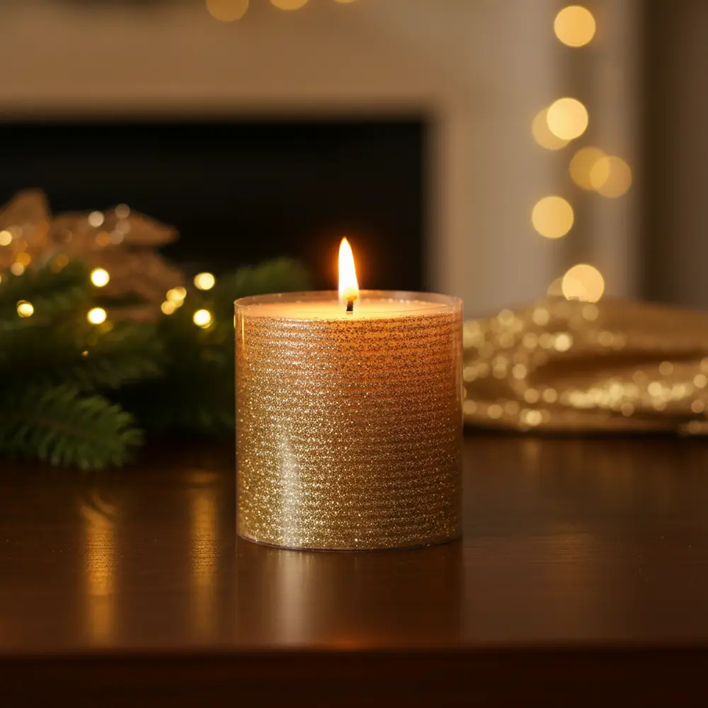 Cylindrical 7.5cm gold candle1