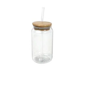 Glass 350ml Transparent Mug with Wooden Lid