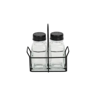 Glass Salt & Pepper Shaker Set with Metal Holder