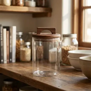Glass Storage Jar with Wooden Handle Lid 800ml1