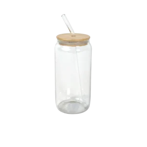 Glass Transparent Mug with Wooden Lid