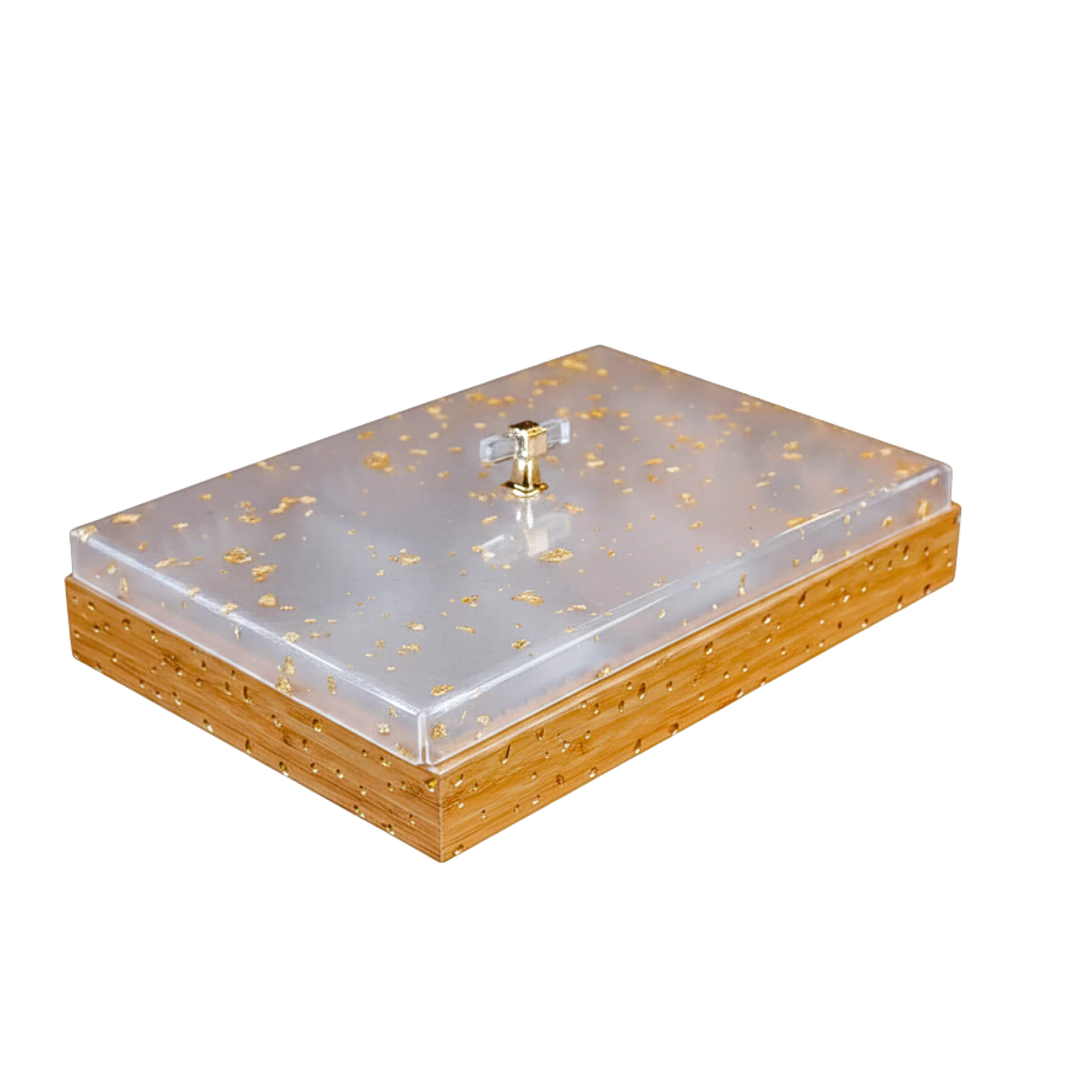 GoldenLeaf Bamboo & Acrylic Luxury Storage Box 6 section