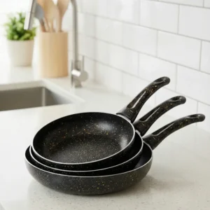 Granite 3pcs Black Frying Pans1