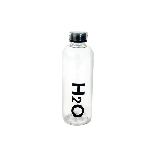 H2O Glass Water Bottle Black Cap 1L