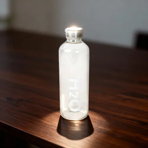 H2O Glass Water Bottle White Cap 1L1