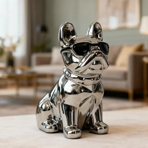 Luxury Silver Dog Tissue Box Ceramic Style Finish1
