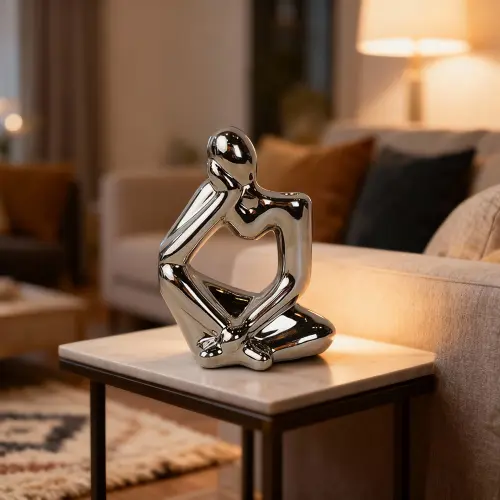 Modern Abstract Sitting Figure Metallic Silver1