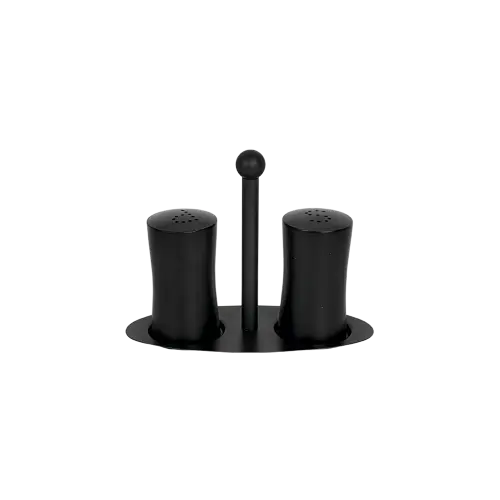 Modern Matte Black Salt & Pepper Shaker Set with Stand