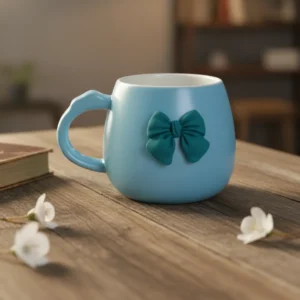 Porcelain Coquette Bow Design Blue Mug1
