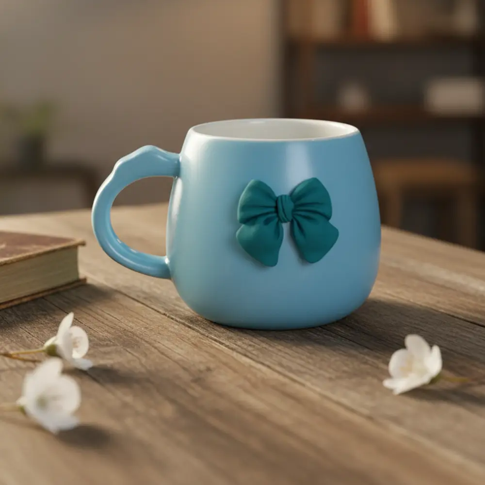 Porcelain Coquette Bow Design Blue Mug1