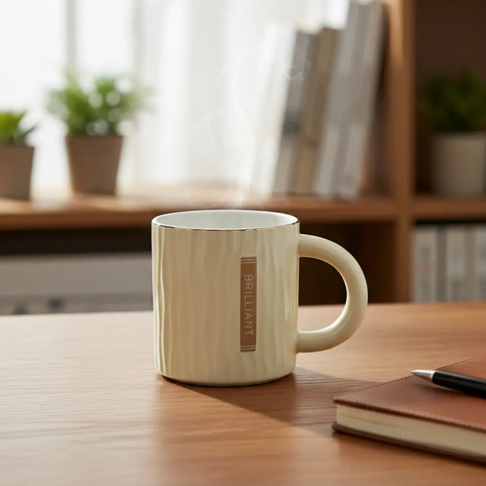 Porcelain Golden Rim Yellow Mug1