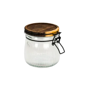 Ribbed Glass Storage Jar with Wooden Clamp Lid 600ml