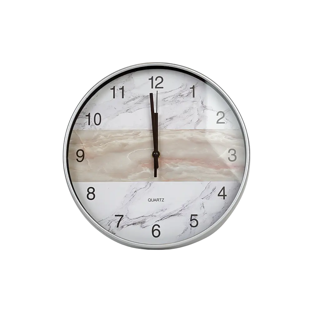 Round 30cm Marbled Design Watch with Silver Rim