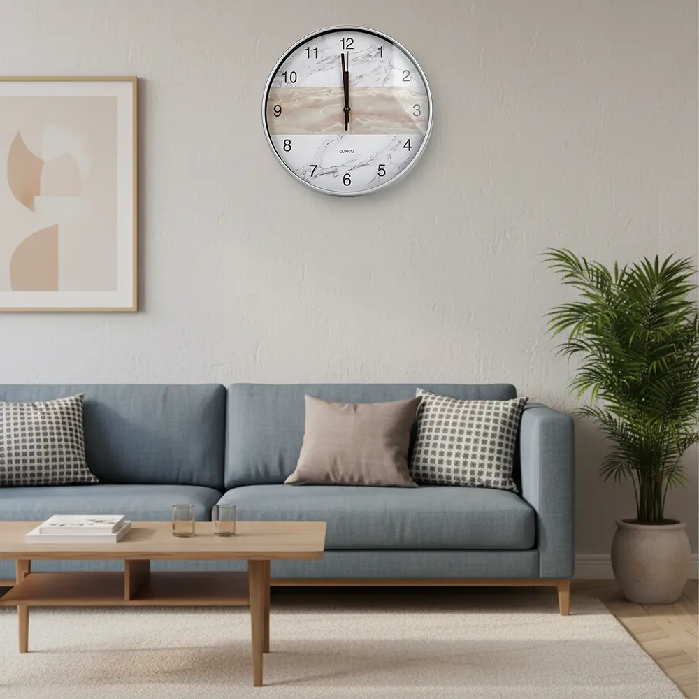 Round 30cm Marbled Design Watch with Silver Rim1