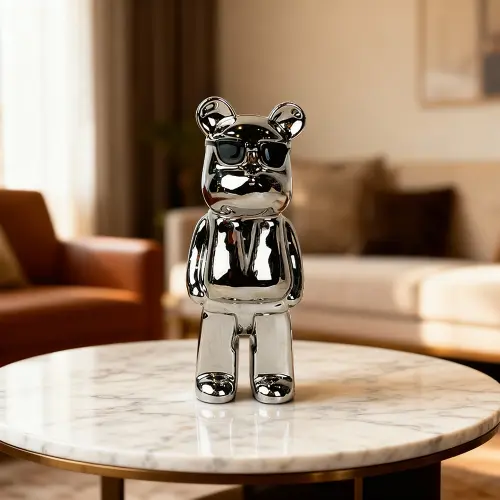 Silver Gloss Bear Ornament Trendy Home Decor1