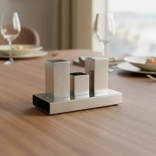Silver Modern Salt, Pepper & Toothpick Holder Set with Base1