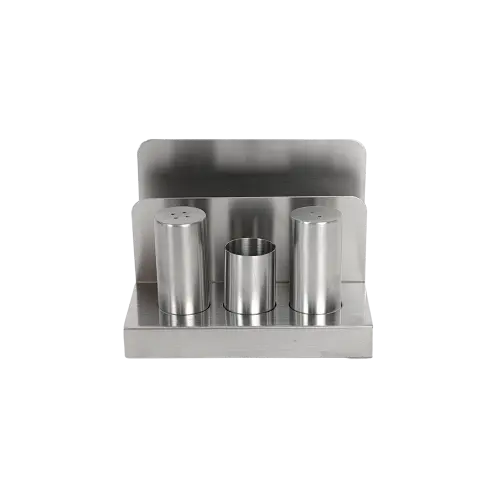 Silver Stainless Steel Salt & Pepper Set with Napkin Holder