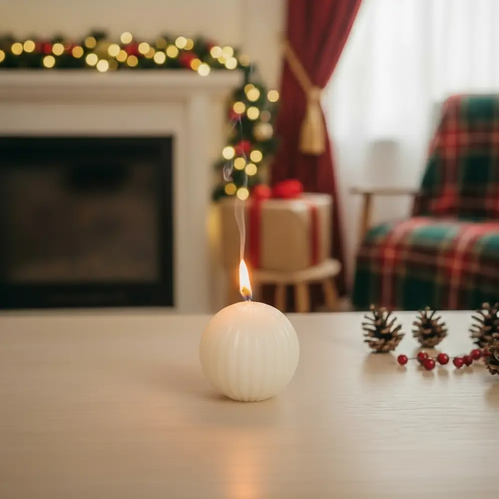 Small Ball Ribbed Design Offwhite Candle1