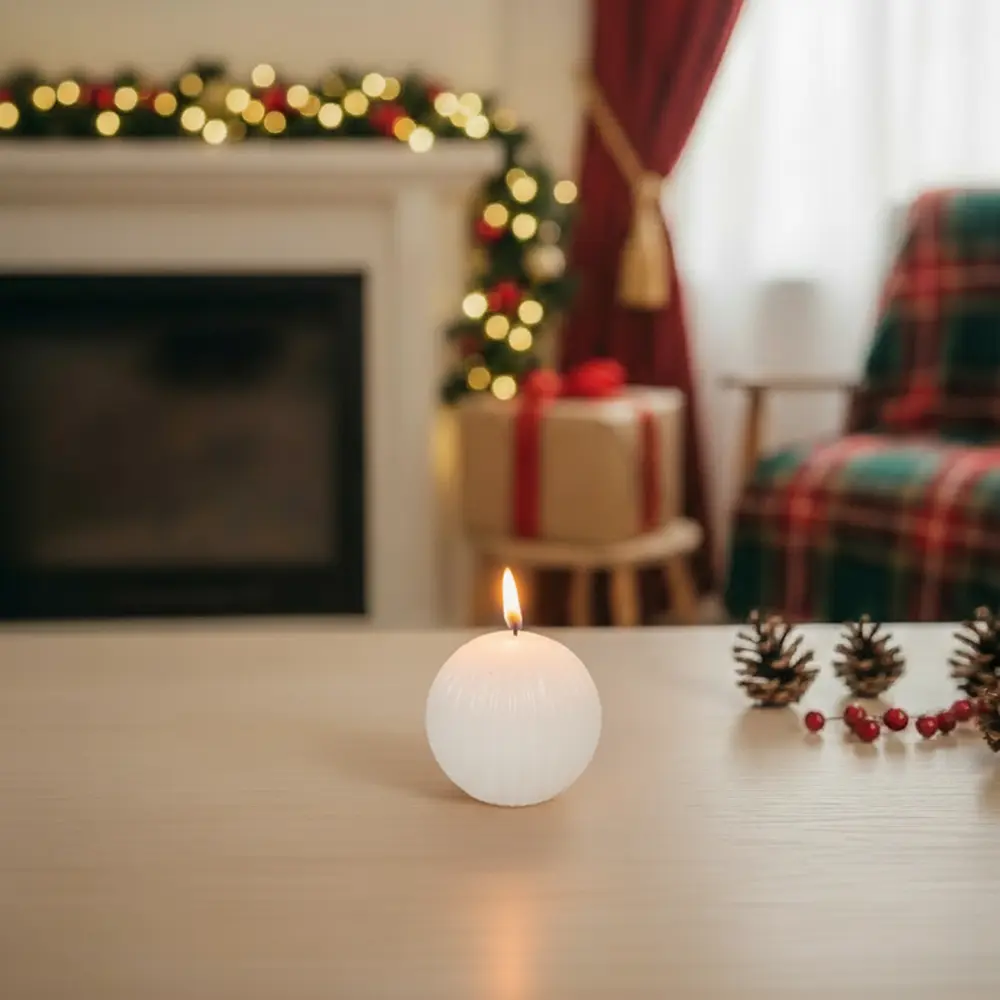 Small Ball Ribbed Design White Candle1