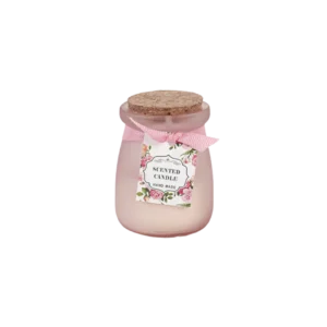 Small pink jar scented candle with cork lid