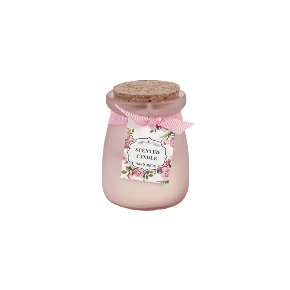 Small pink jar scented candle with cork lid