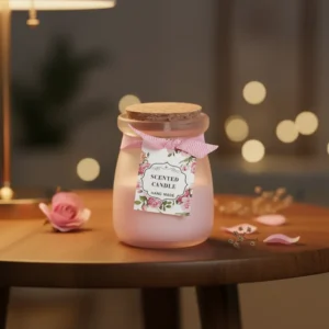 Small pink jar scented candle with cork lid1