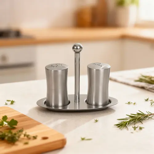 Stainless Steel Salt & Pepper Shaker Set with Stand1