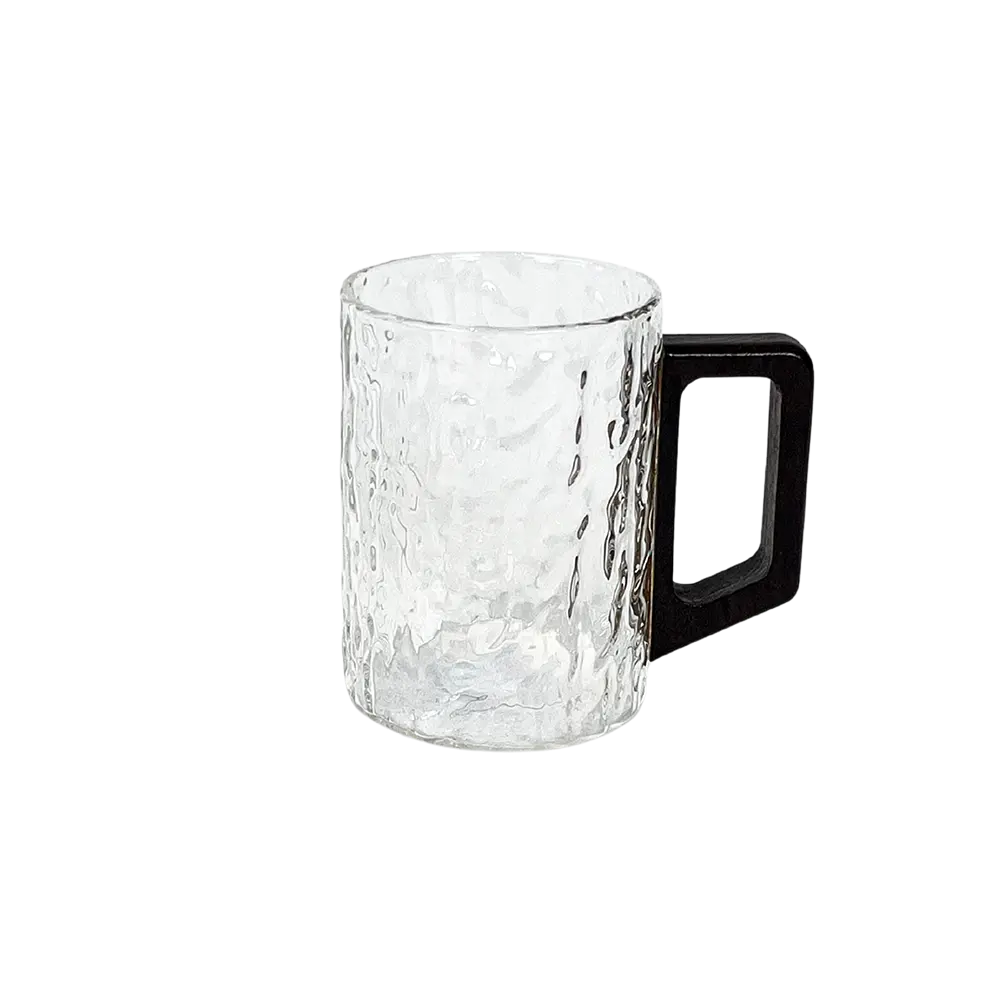 Textured-Glass-Mug-with-Wooden-Handle Textured Glass Mug with Wooden Handle
